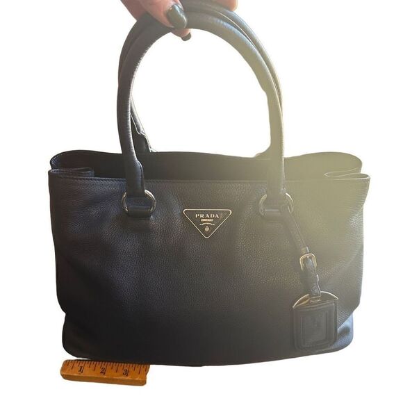 Prada navy blue pebble leather two way shoulder crossbody bag silver hardware - Picture 11 of 16